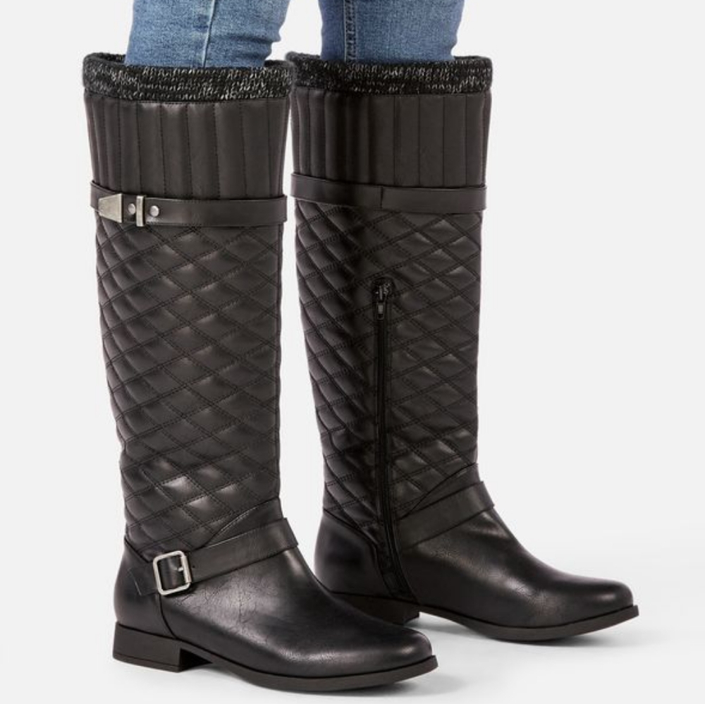 JustFab Myla Quilted Sweater Cuff Boot - 8.5